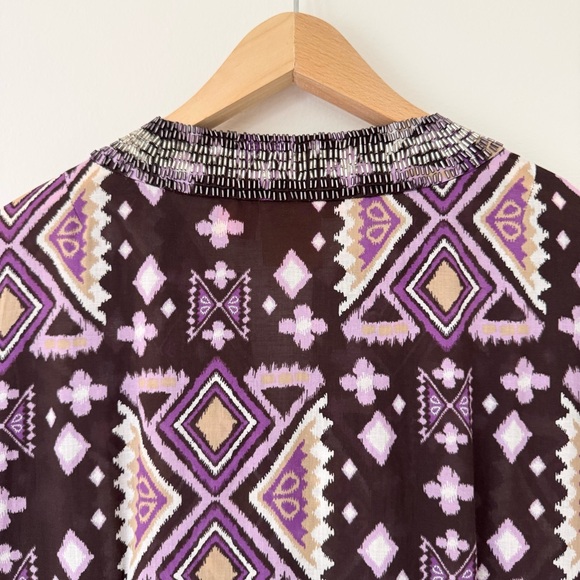 Tory Burch Purple & Brown Beaded Abstract Ikat Midi Kaftan Tunic, Size 6, EUC - Picture 10 of 12